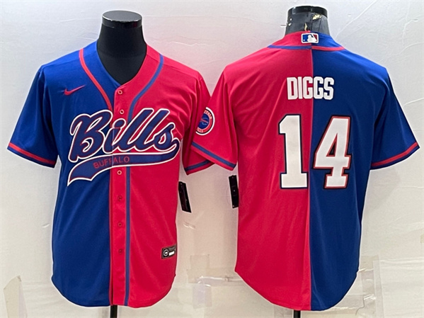 Men's Buffalo Bills #14 Stefon Diggs Royal/Red Split With Patch Cool Base Stitched Baseball Jersey
